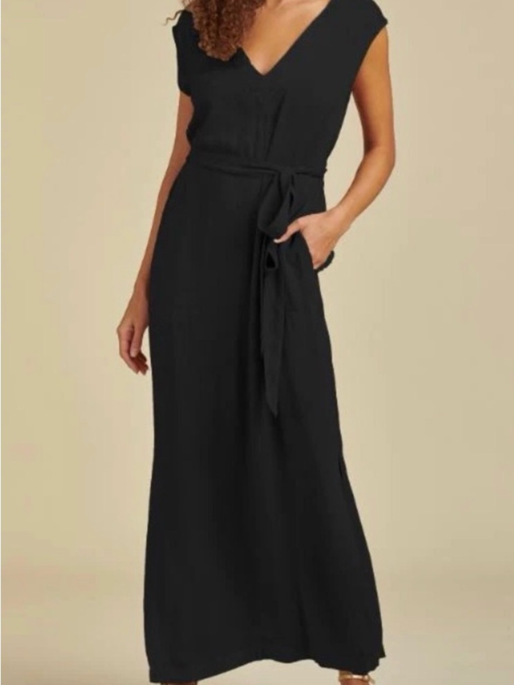 Splendid Women's Evian Black V-Neck Tie-Waist Maxi Dress